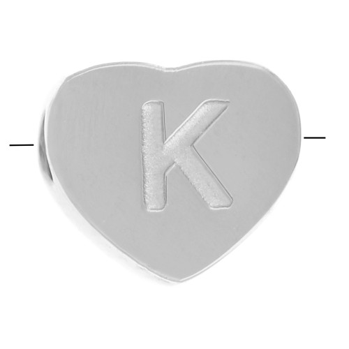 Letra del alfabeto en forma de corazón perlada 6x7 mm - K - Acero inoxidable 316L x1