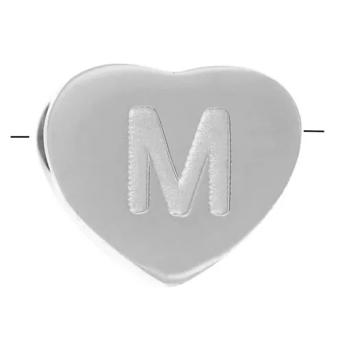 Letra del alfabeto en forma de corazón perlada 6x7 mm - M - Acero inoxidable 316L x1