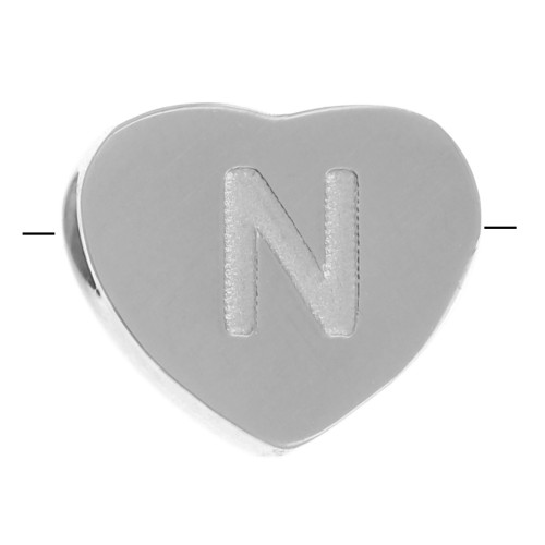 Letra del abecedario en forma de corazón perlada 6x7 mm - N - Acero inoxidable 316L x1