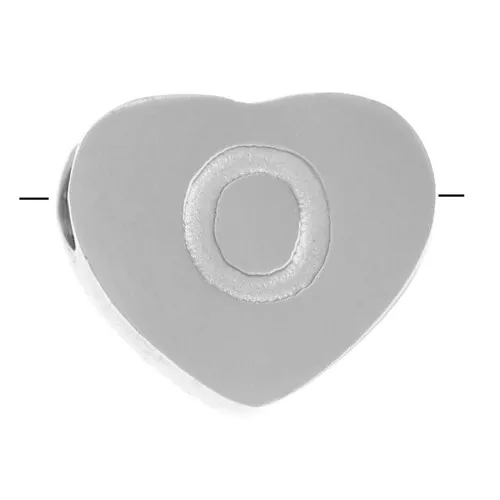 Letra del abecedario en forma de corazón perlada 6x7 mm - O - Acero inoxidable 316L x1