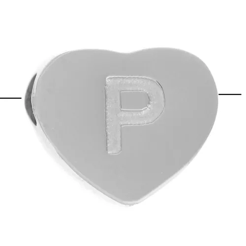 Letra del abecedario en forma de corazón perlada 6x7 mm - P - Acero inoxidable 316L x1
