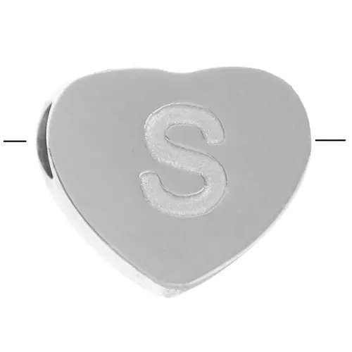 Letra del alfabeto en forma de corazón perlada 6x7 mm - S - Acero inoxidable 316L x1