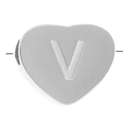 Letra del alfabeto en forma de corazón perlada 6x7 mm - V - Acero inoxidable 316L x1