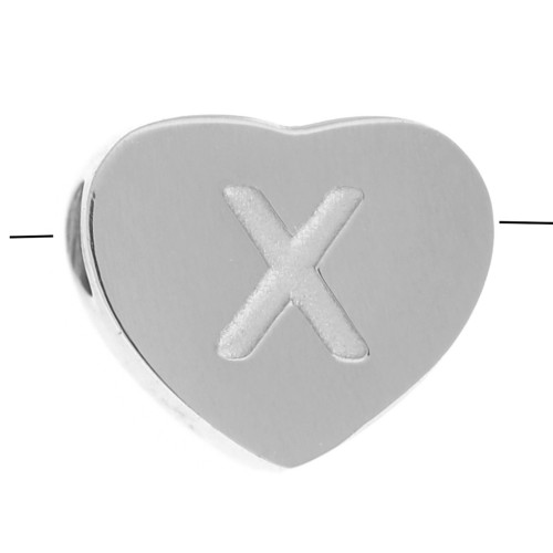 Abecedario de perlas en forma de corazón 6x7 mm - X - Acero inoxidable 316L x1