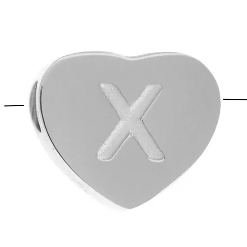 Abecedario de perlas en forma de corazón 6x7 mm - X - Acero inoxidable 316L x1