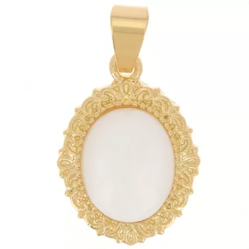 Colgante medalla oval 17x12,5 mm con nácar - Chapado oro de 3 micras x1