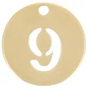 Colgante redondo 12 mm - número 9 - Acero inoxidable 304 Dorado x1