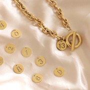 Colgante redondo 12 mm - número 9 - Acero inoxidable 304 Dorado x1