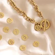 Colgante redondo 12 mm - número 9 - Acero inoxidable 304 Dorado x1