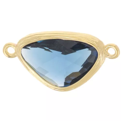 Entrepieza ovalada irregular 19x10 mm con CZ - 3 micras Chapado en Oro - Azul Oscuro