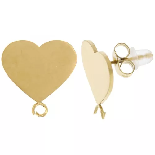 Pendientes corazón 14.5x14 mm Acero inoxidable 316L Dorado x2