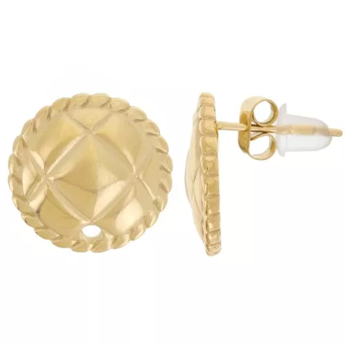 Pendientes redondos de 14 mm - Efecto acolchado - Acero inoxidable dorado 304L x2