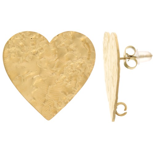 Pendientes corazón martillado 25x26 mm - Acero inoxidable 316L dorado x2