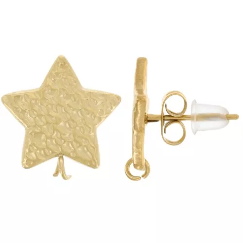 Pendientes estrella martillada 14 mm - acero inoxidable dorado 304L x2