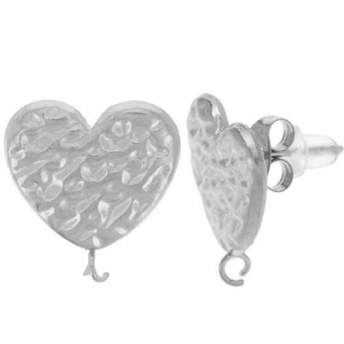 Pendientes corazón martillado 16x15 mm acero inoxidable 304L x2
