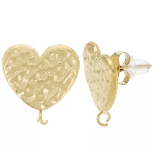 Pendientes corazón martillado 16x15 mm Acero inoxidable 304L, dorado x2