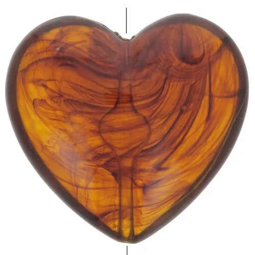 Cuenta corazón de resina translúcida 26x27 mm - Ámbar jaspeado x1