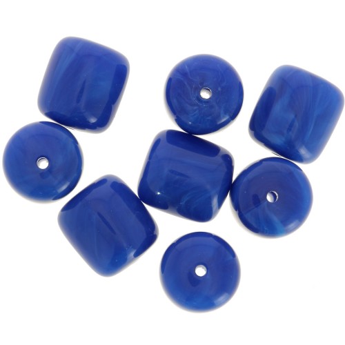 Cuentas de tubo de resina opaca 12x11 mm - Azul real jaspeado x6