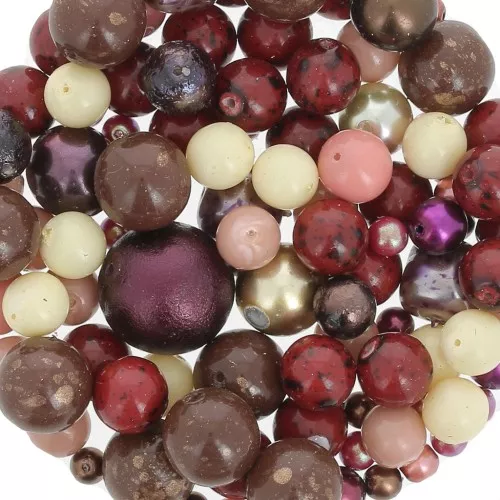 Surtido de perlas de Bohemia - Rojo - Ciruela - Crema x50g