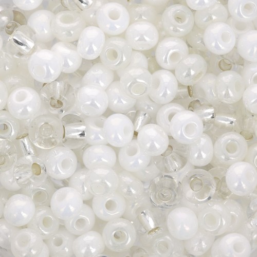 Cuentas de Rocalla Preciosa 6/0 4 mm - Mezcla de blanco y cristal x20 g