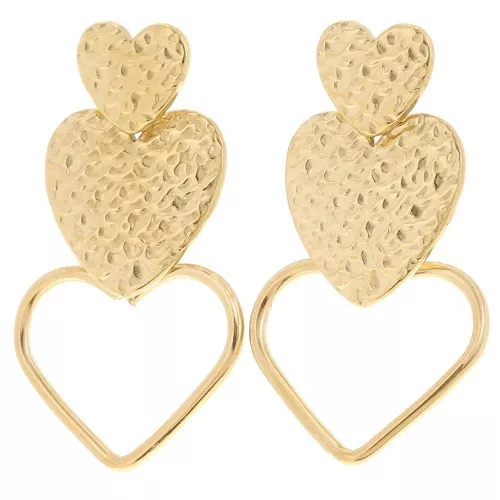 Pendientes colgantes corazón 51x29mm - Acero inoxidable 304L dorado x2