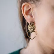 Pendientes colgantes corazón 51x29mm - Acero inoxidable 304L dorado x2