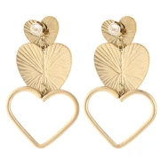Pendientes colgantes corazón 51x29mm - Acero inoxidable 304L dorado x2