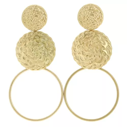 Pendientes colgantes redondos 63x30 mm - Acero inoxidable 304L Dorado x2
