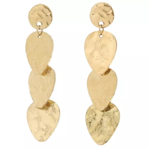 Pendientes colgantes de diseño martillado 43x11 mm - Acero inoxidable 316L doradox2