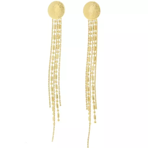 Pendientes de 77x10 mm con flecos redondos martillados - acero inoxidable dorado304L x2