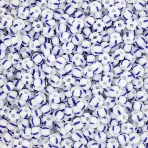 Preciosa Rocalla rayada 9/0 2,5 mm - Blanca - Azul x20g