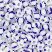 Cuentas de Rocalla Preciosa rayadas 4/0, 5,1 mm - Blanco - Azul, 20 g