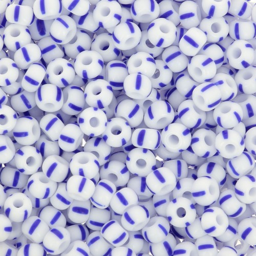 Cuentas de Rocalla Preciosa rayadas 7/0 - 3,5 mm - Blanco - Azul x 20 g