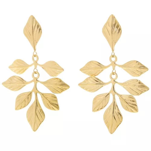 Pendientes hoja 56x35 mm - Acero inoxidable 304L Dorado x2