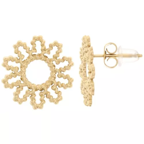 Pendientes flor margarita 15 mm efecto trenzado - Acero inoxidable 304L Dorado x2