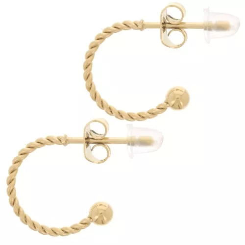 Pendientes de aro trenzado abierto 12 mm con bolita - Acero inoxidable 304L Dorado x2