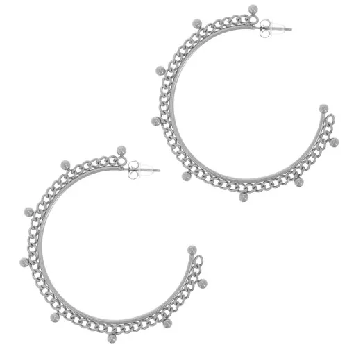 Pendientes de aro abierto de 56 mm con cadena y bolitas - Acero inoxidable 304L x2