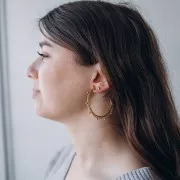 Pendientes de aro abierto de 56 mm con cadena y bolitas - Acero inoxidable 304L x2