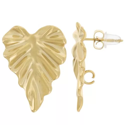 Pendientes efecto corazón plisado 25x18mm anilla abierta acero inoxidable 304L doradox2