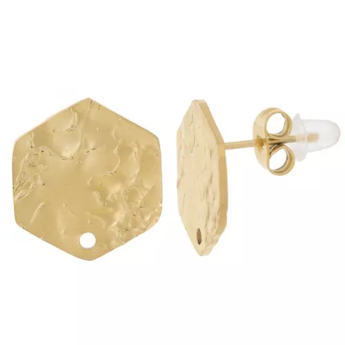 Pendientes hexagonales martillados 15x14 mm - Acero inoxidable 316L dorado x2