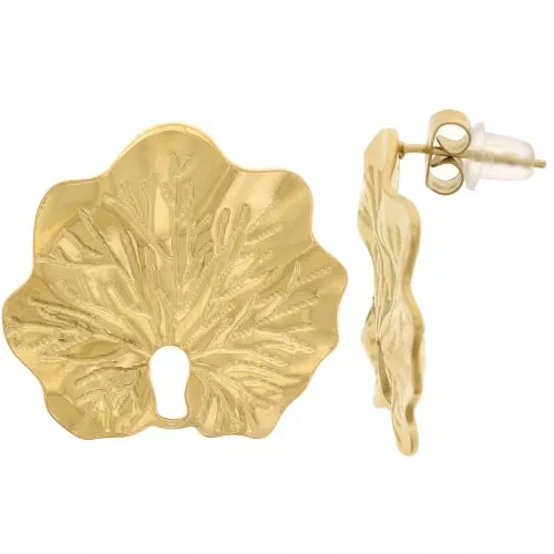 Pendientes, chapa trabajada 23x26 mm - Acero inoxidable dorado 304L x2