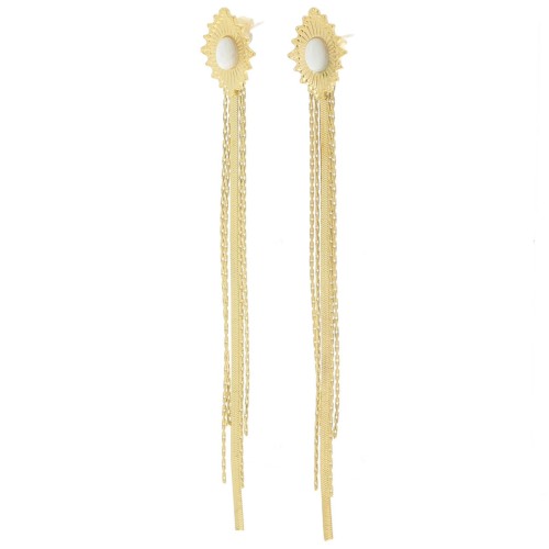 Pendientes 98x13mm cabujón de piedra preciosa - Acero inoxidable 304L Dorado x2