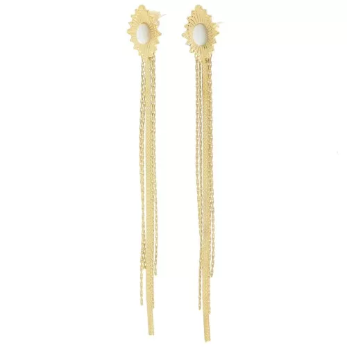 Pendientes 98x13mm cabujón de piedra preciosa - Acero inoxidable 304L Dorado x2