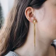 Pendientes 98x13mm cabujón de piedra preciosa - Acero inoxidable 304L Dorado x2