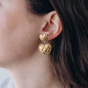 Tachuelas corazón 17x14 mm - Efecto acolchado - Acero inoxidable dorado 304L x2