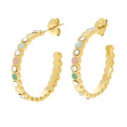 Pendientes de aro abierto de 25 mm con resina epoxi y strass - Acero inoxidable dorado 304L x2|raw }}