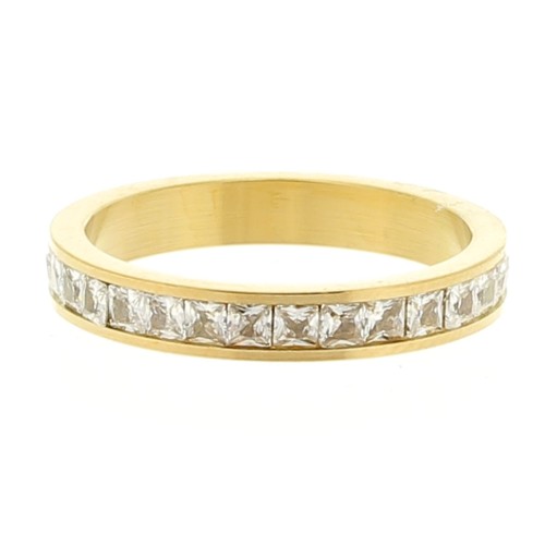Anillo fino con óxidos de circonio - Talla 50 - Acero inoxidable316L Dorado - Cristal