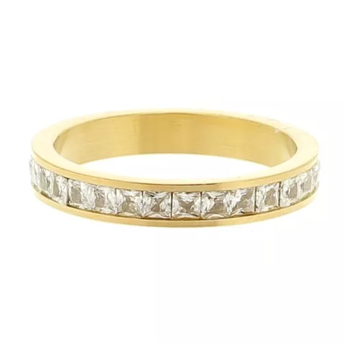Anillo fino con óxidos de circonio - Talla 52 - Acero inoxidable316L Dorado - Cristal