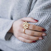 Anillo fino con óxidos de circonio - Talla 55 - Acero inoxidable316L Dorado - Cristal