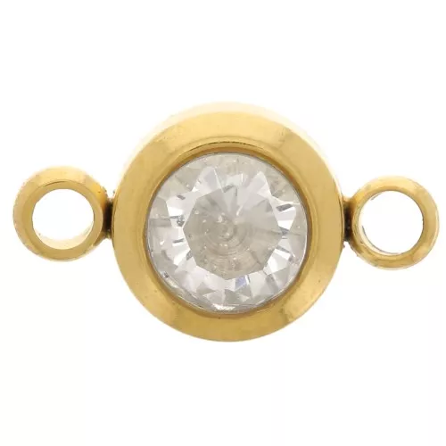 Entrepieza piedra de nacimiento 6 mm CZ - Avril - Acero inoxidable 304L Dorado - Cristal